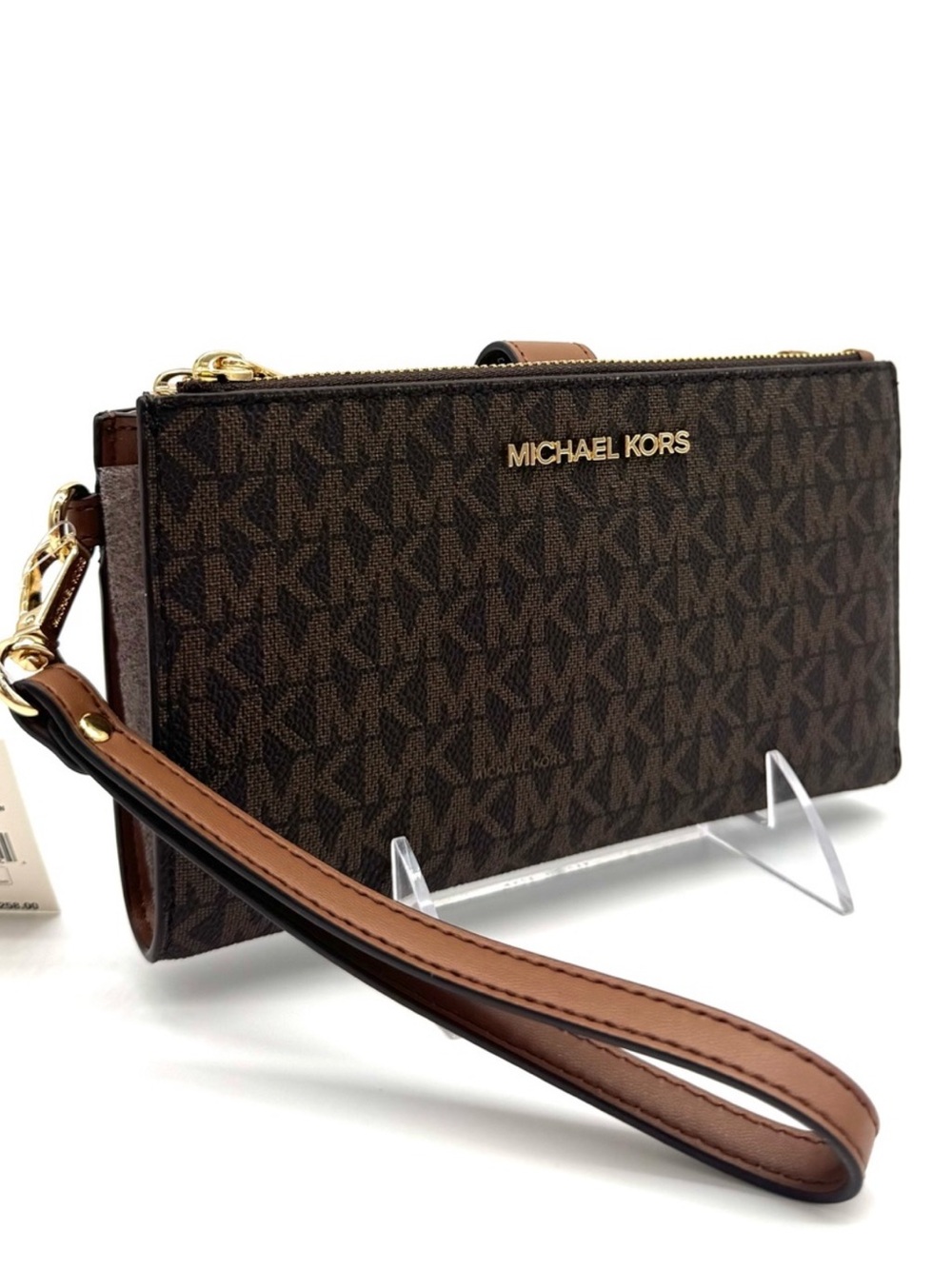 Michael Kors Large Jet Set Travel Logo Double Zip Wallet - Brown Signature